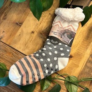 Cozy Gray and Pink Thermal Slipper Socks